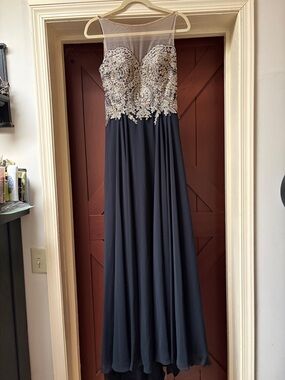 Dave & Johnny Black Gown with Gold Beaded Bodice